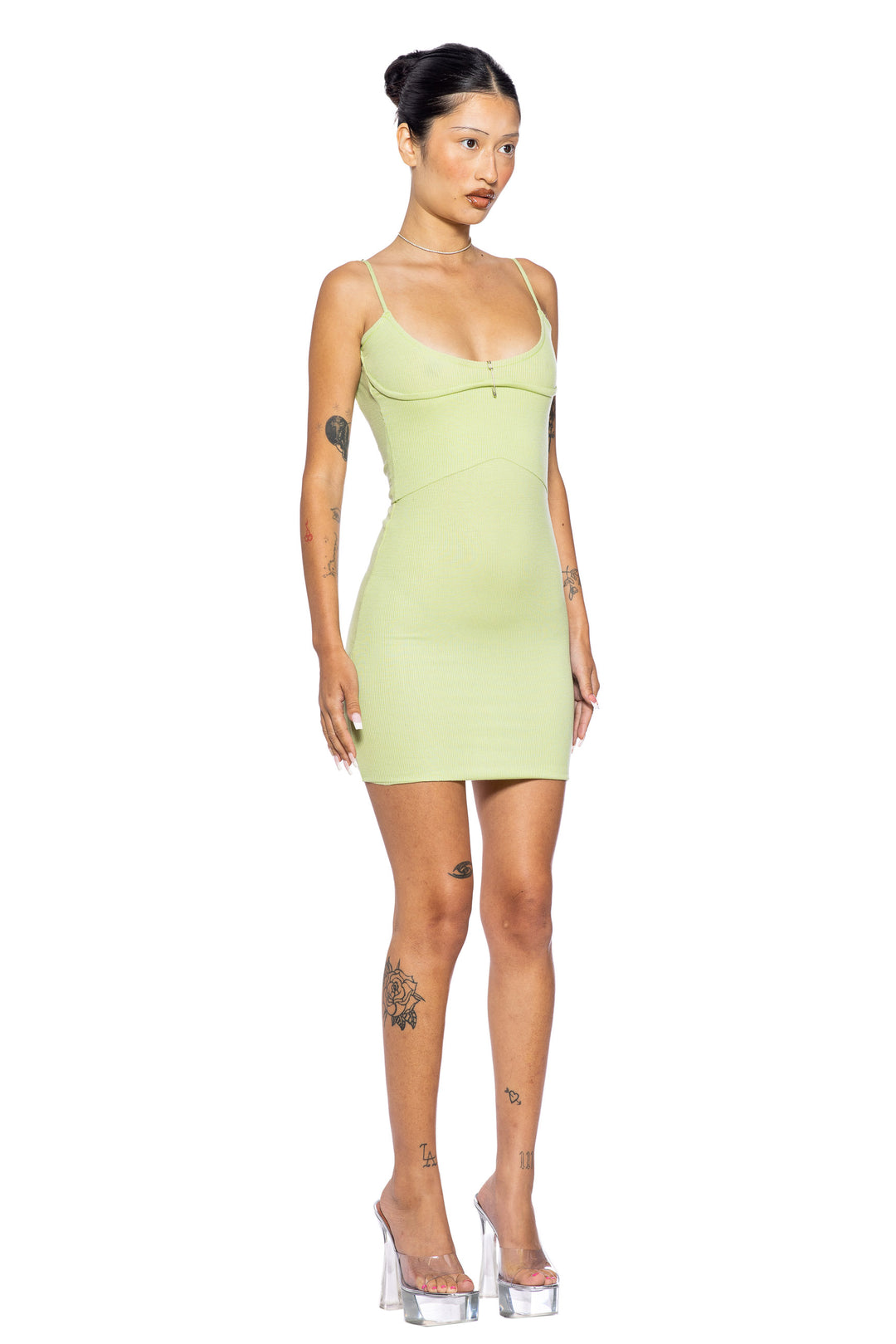 LOW BACK DOUBLE LAYER TANK DRESS IN MATCHA ECO RIB