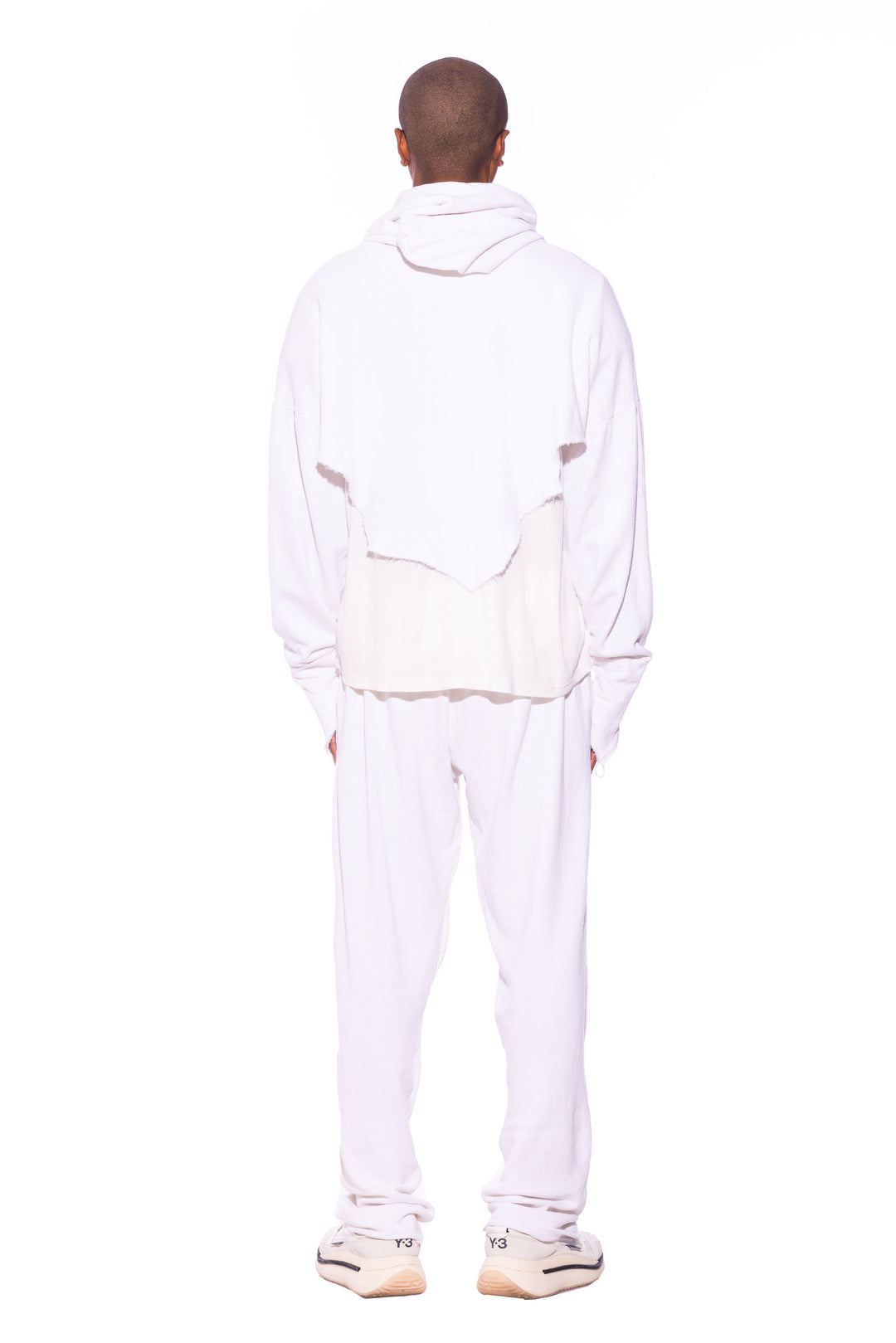 V CUT HOODIE IN WHITE TERRY