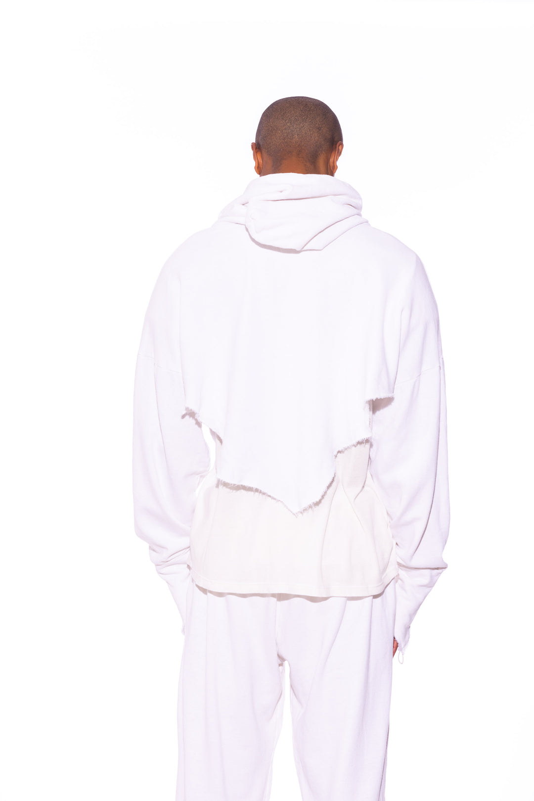 V CUT HOODIE IN WHITE TERRY