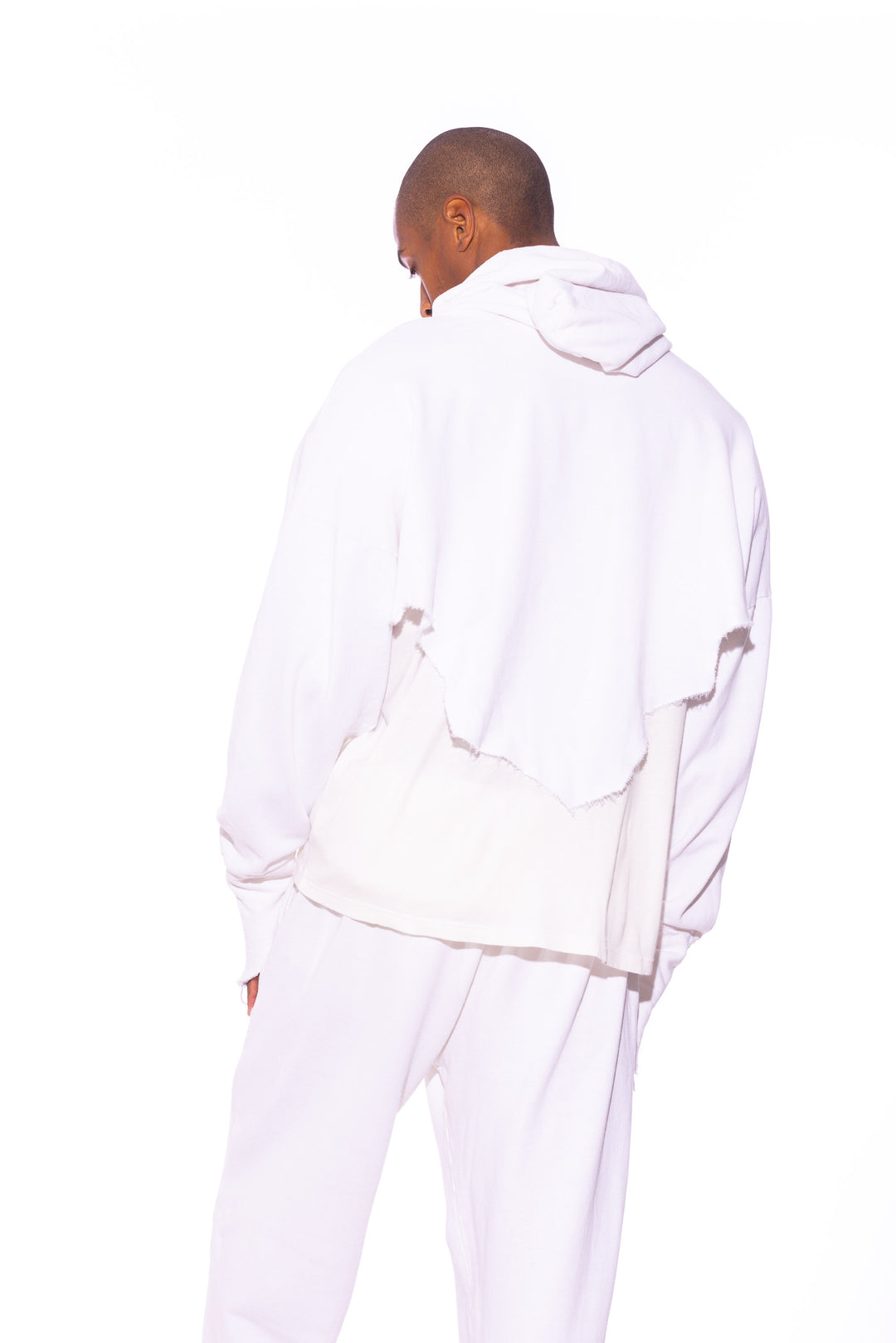 V CUT HOODIE IN WHITE TERRY