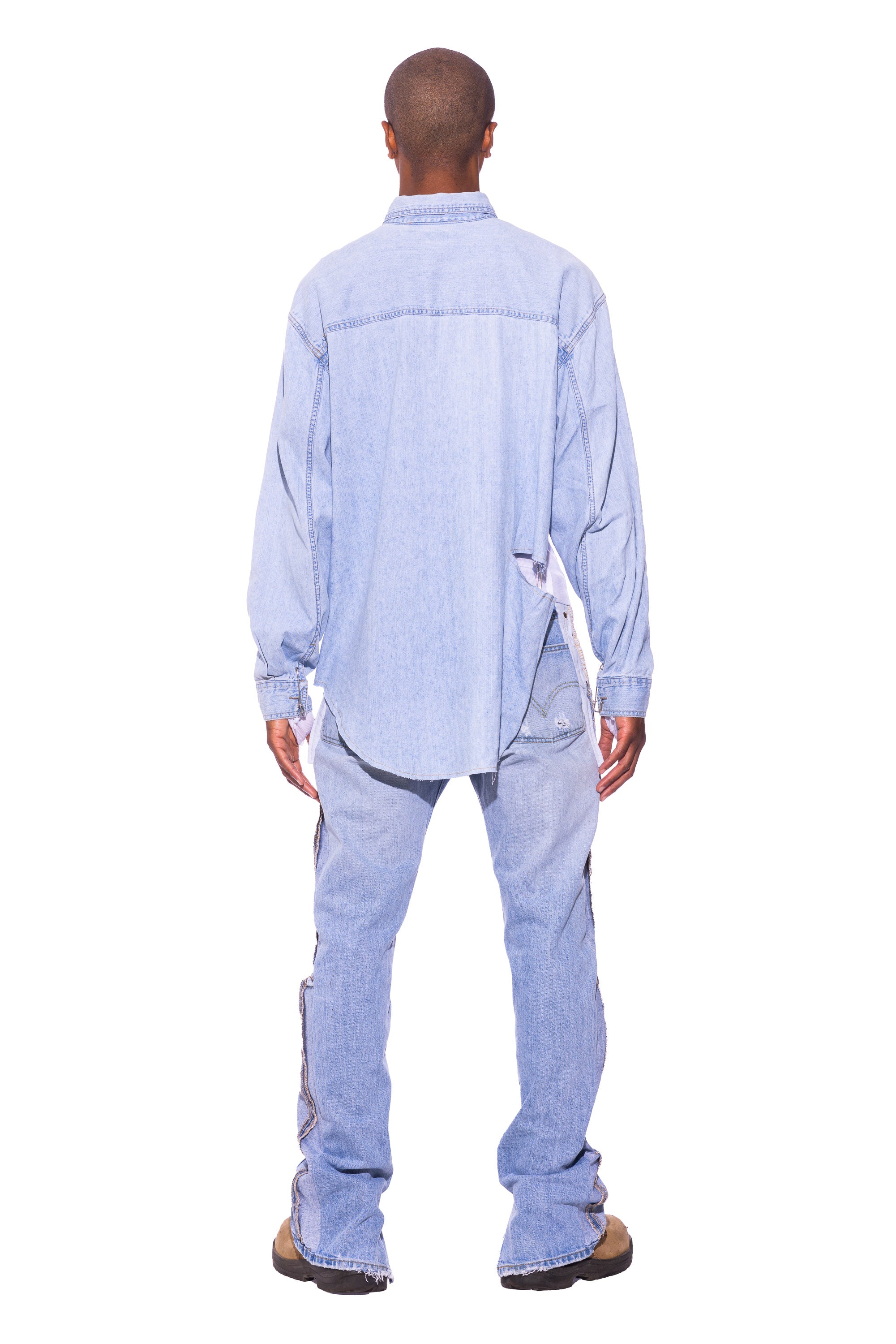 Sami Miro Vintage - RAW ZIP-UP COLLARED SHIRT IN VINTAGE DENIM