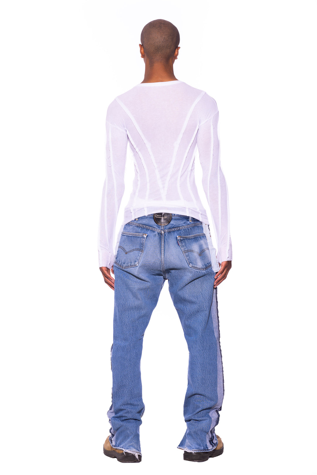 OPEN SEAM LONG SLEEVE TEE IN WHITE RIB