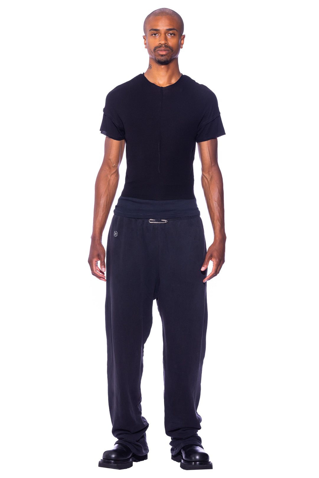 SAFETY PIN SWEATPANTS IN BLACK TERRY