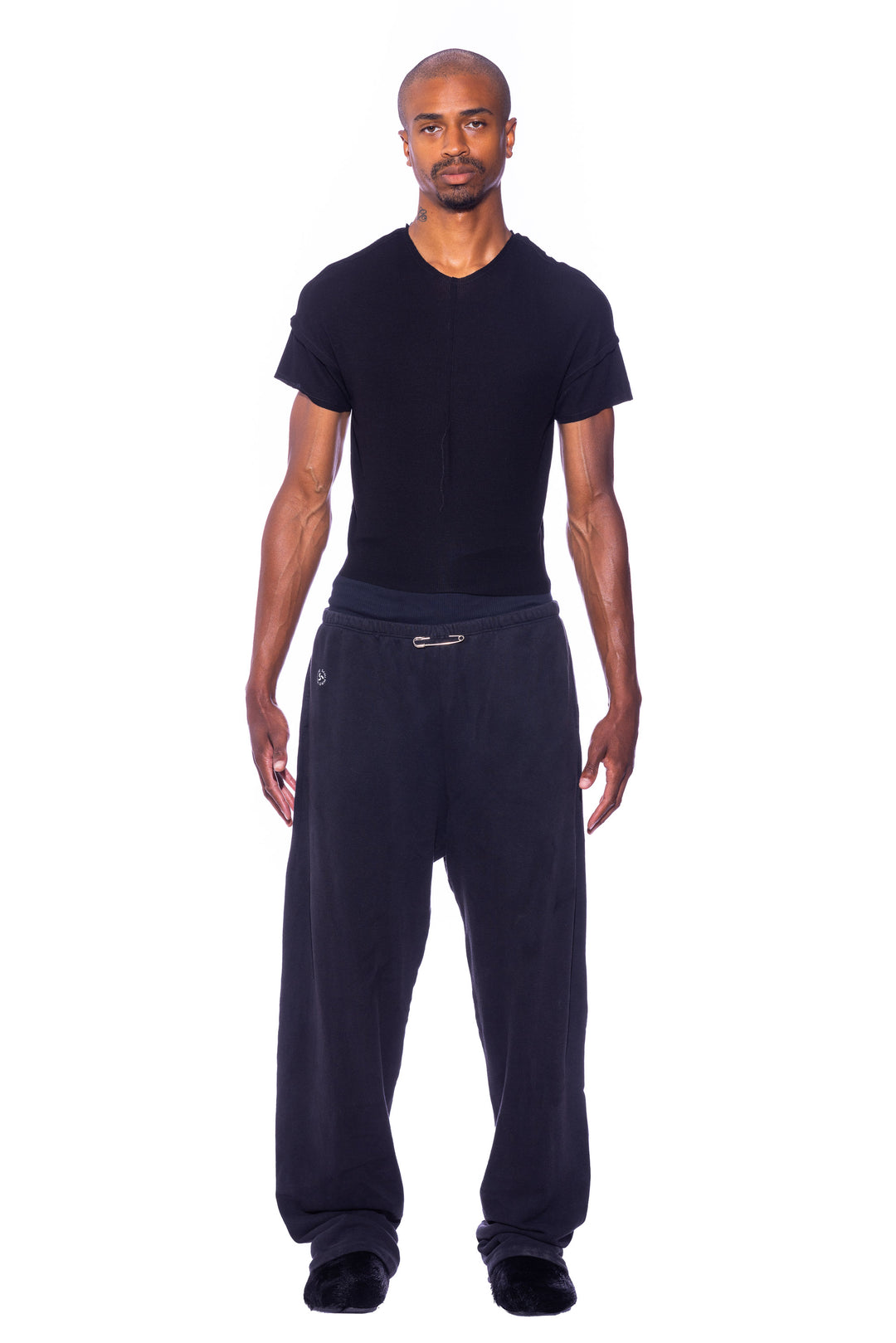 SAFETY PIN SWEATPANTS IN BLACK TERRY