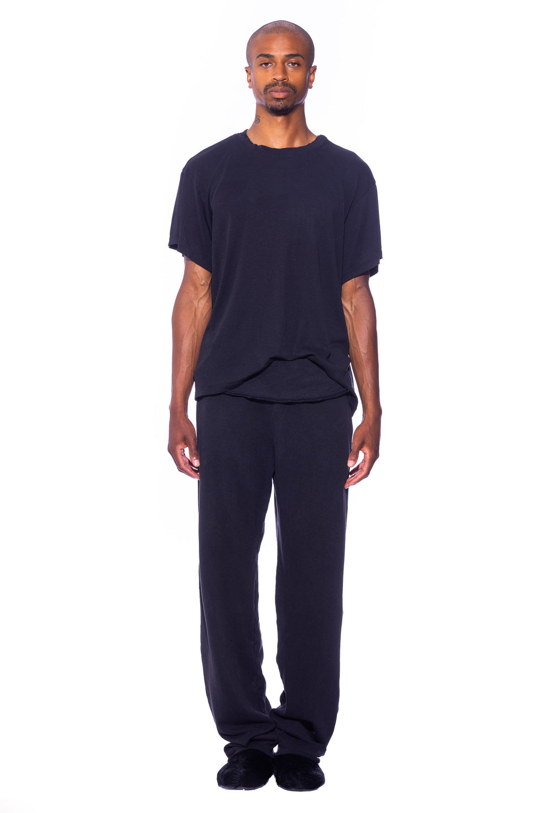 FOLD OVER SWEATPANTS IN BLACK TERRY