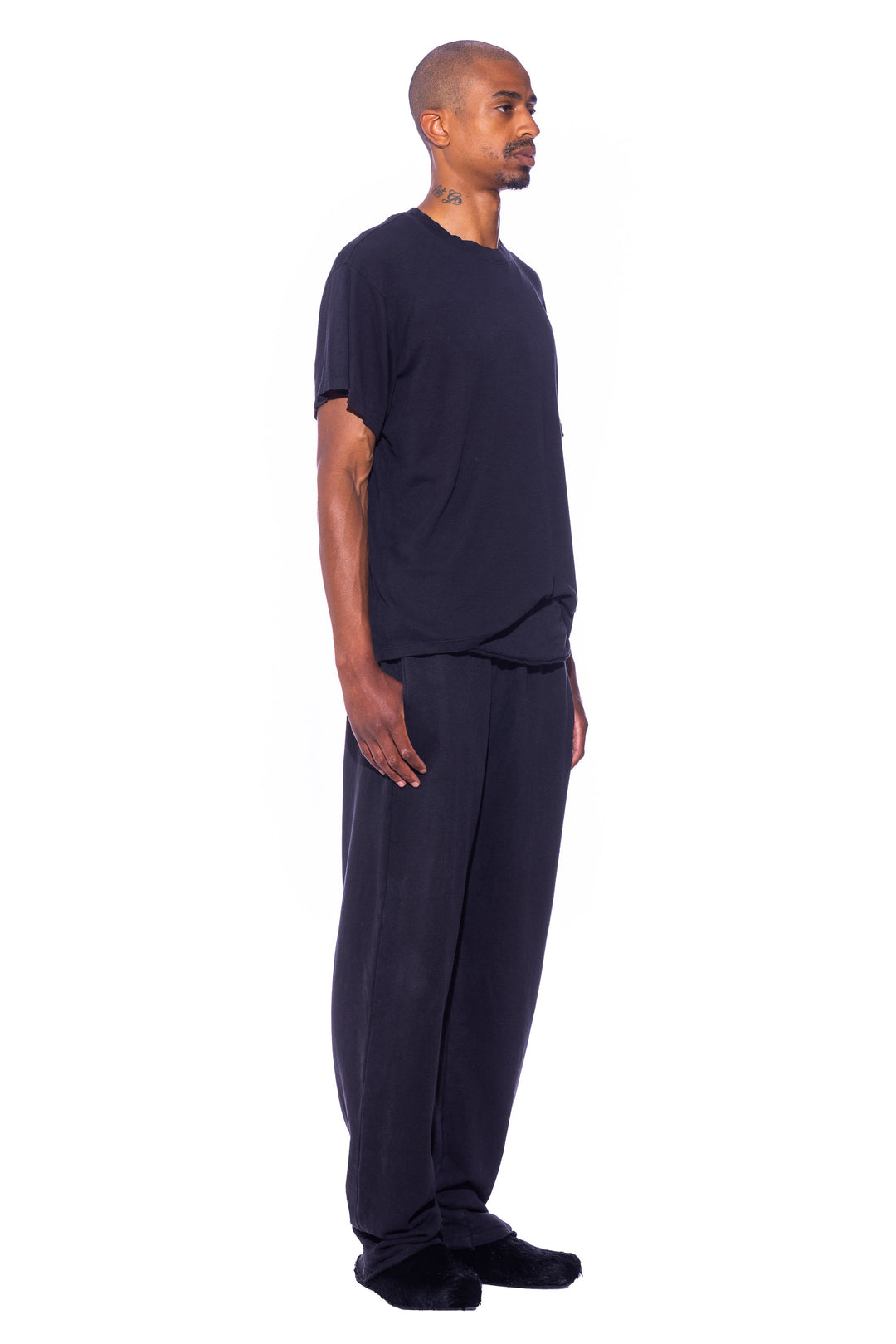 FOLD OVER SWEATPANTS IN BLACK TERRY