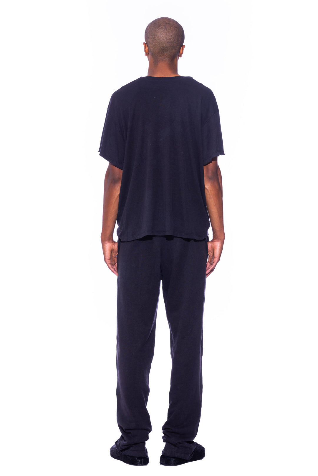 FOLD OVER SWEATPANTS IN BLACK TERRY