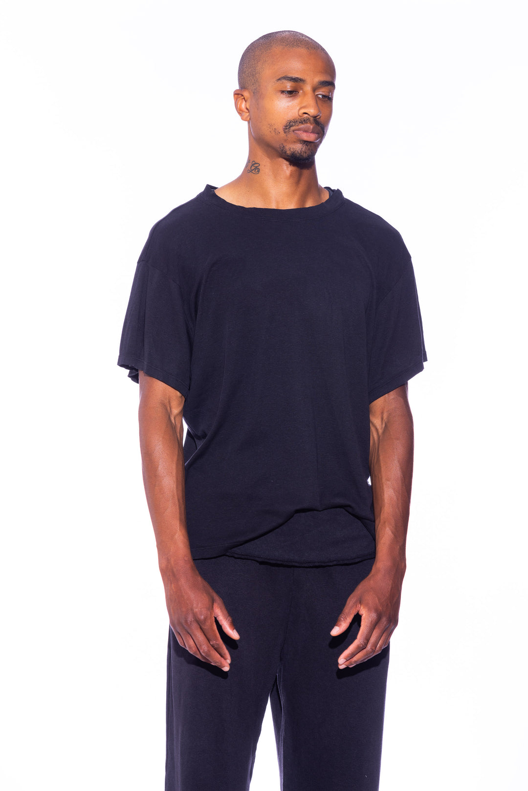 FOLD OVER SWEATPANTS IN BLACK TERRY