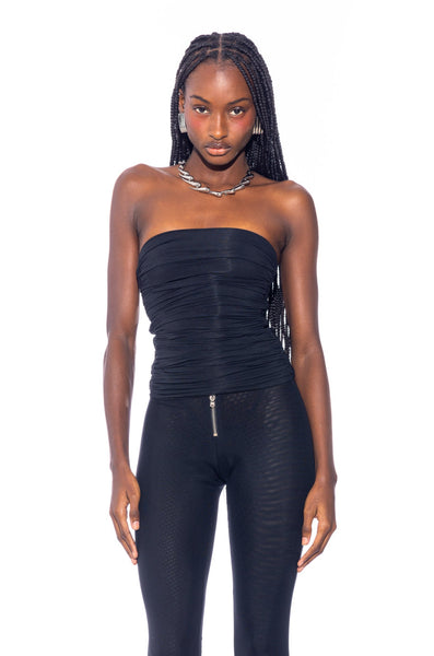 Sami Miro Vintage - SHIRRED TUBE TOP IN BLACK ECO MESH