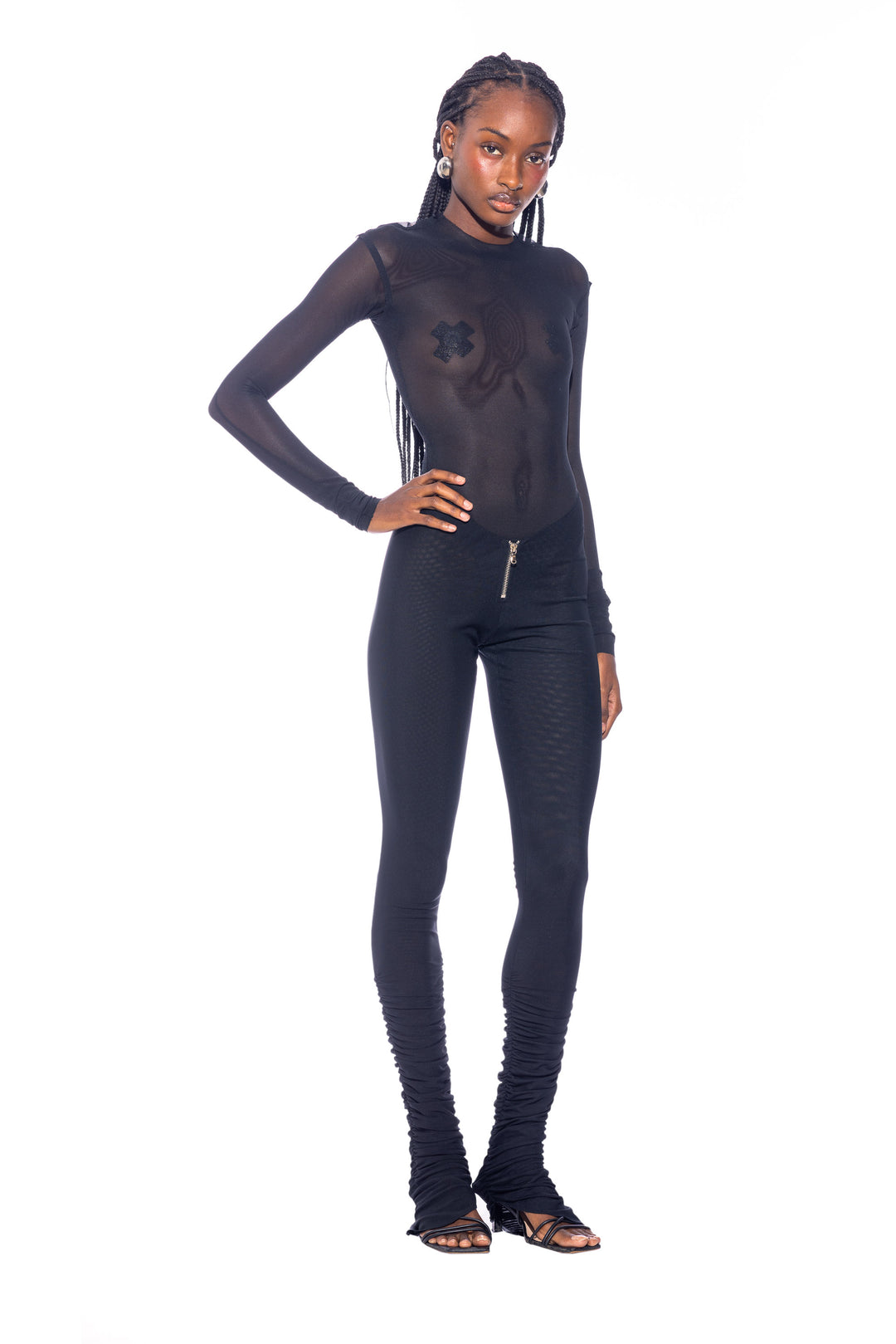RAW CREWNECK BODYSUIT IN BLACK ECO MESH