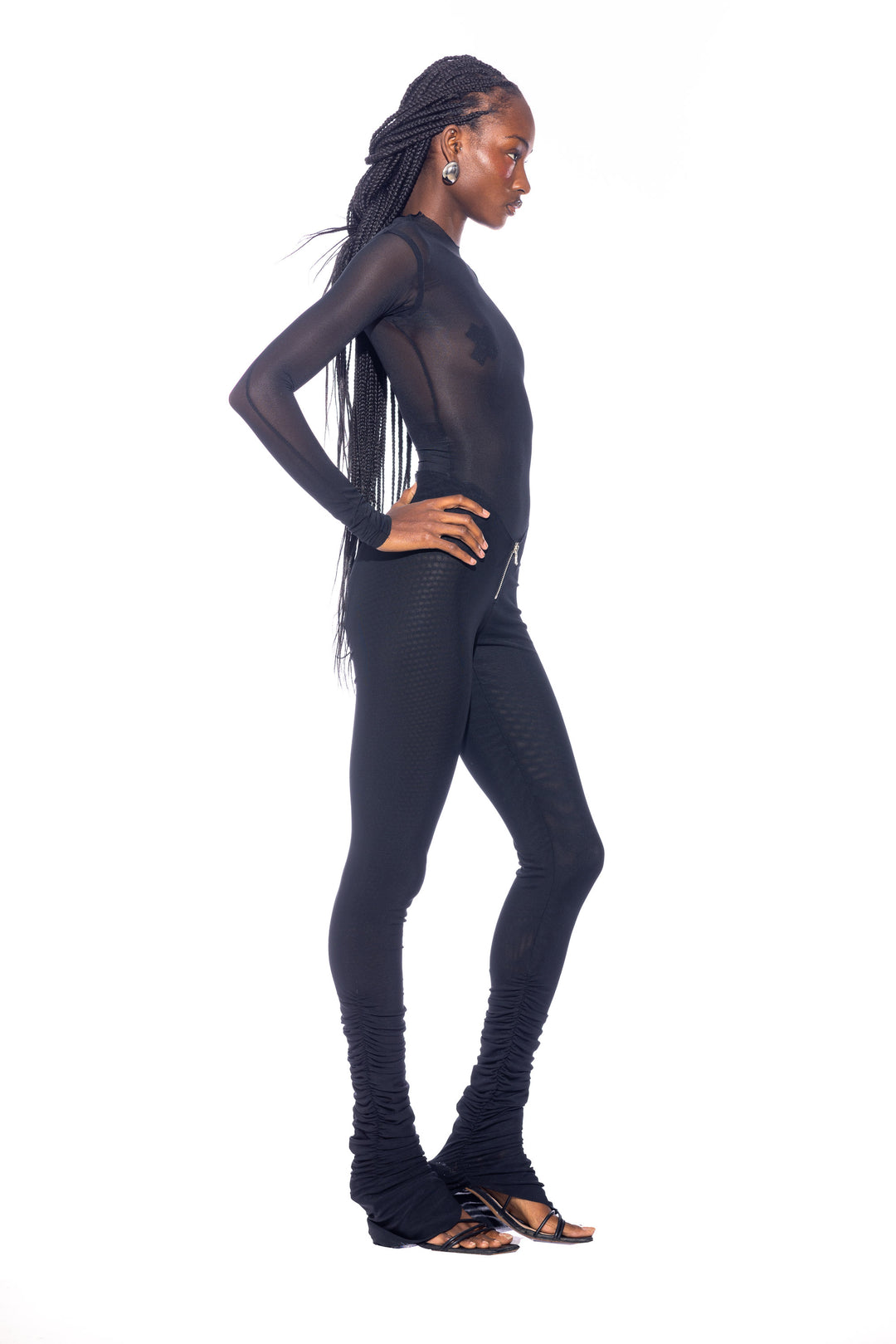 RAW CREWNECK BODYSUIT IN BLACK ECO MESH