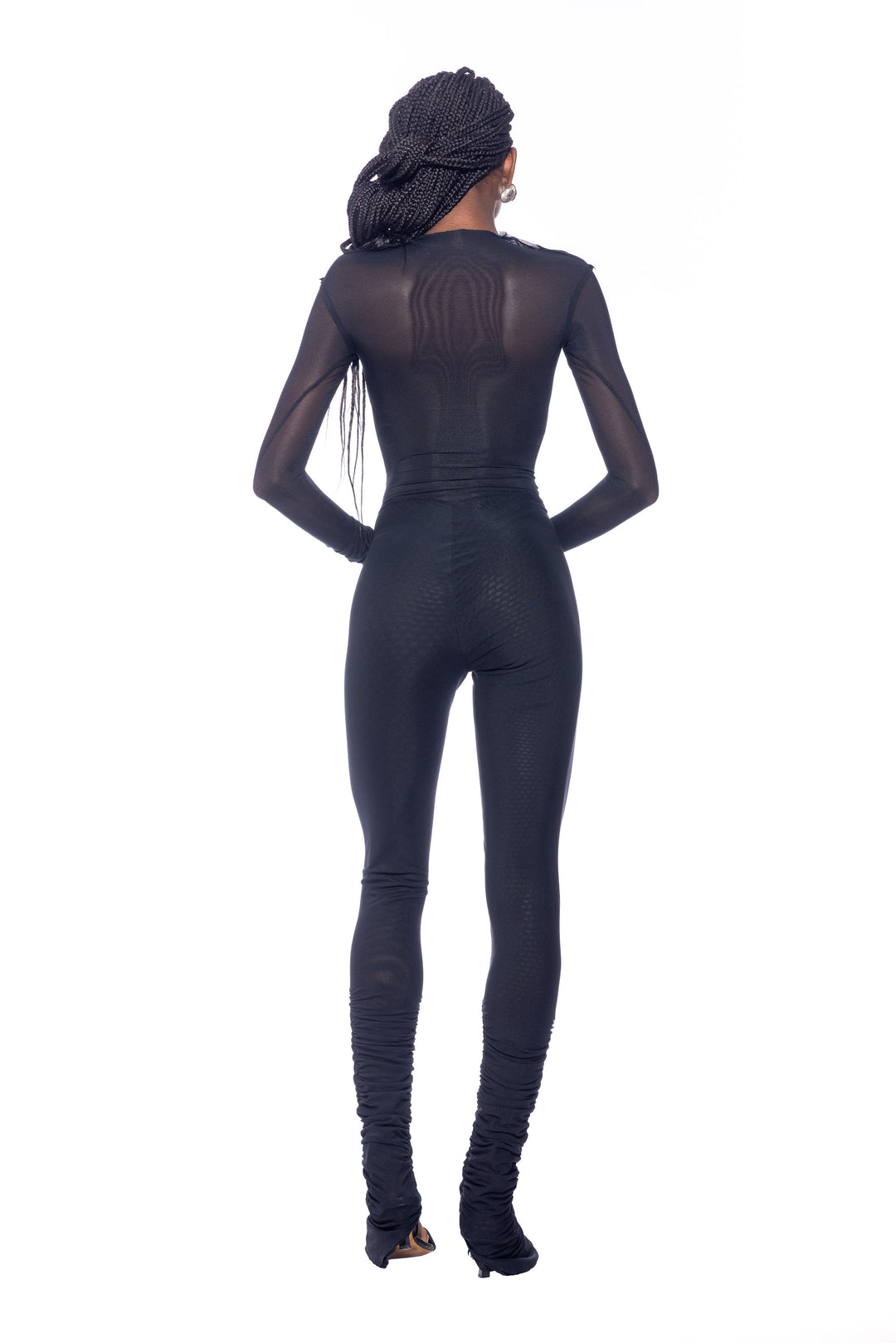 RAW CREWNECK BODYSUIT IN BLACK ECO MESH