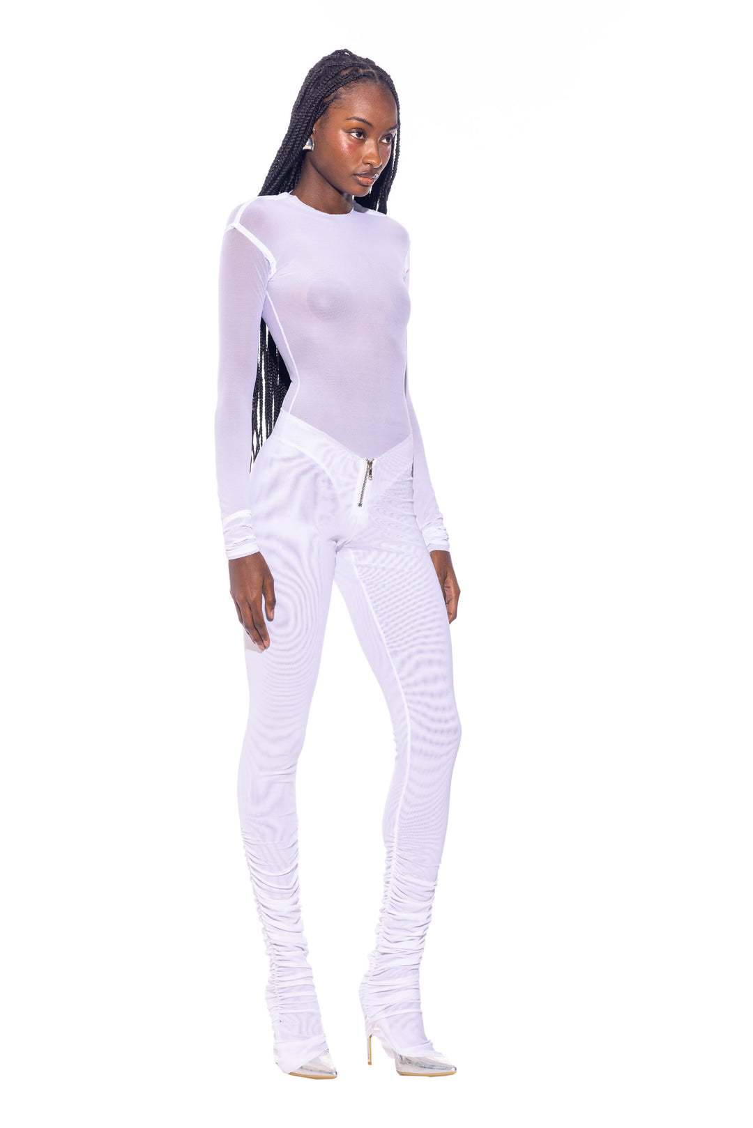 RAW CREWNECK BODYSUIT IN WHITE ECO MESH