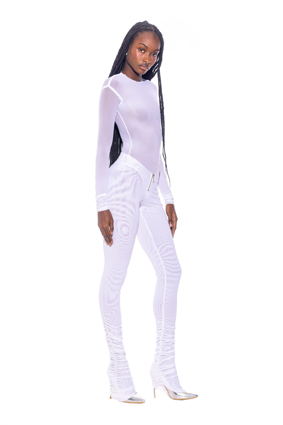 RAW CREWNECK BODYSUIT IN WHITE ECO MESH