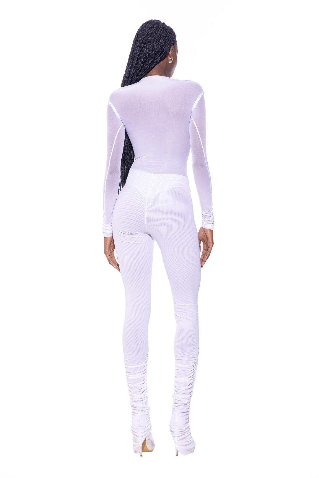 RAW CREWNECK BODYSUIT IN WHITE ECO MESH
