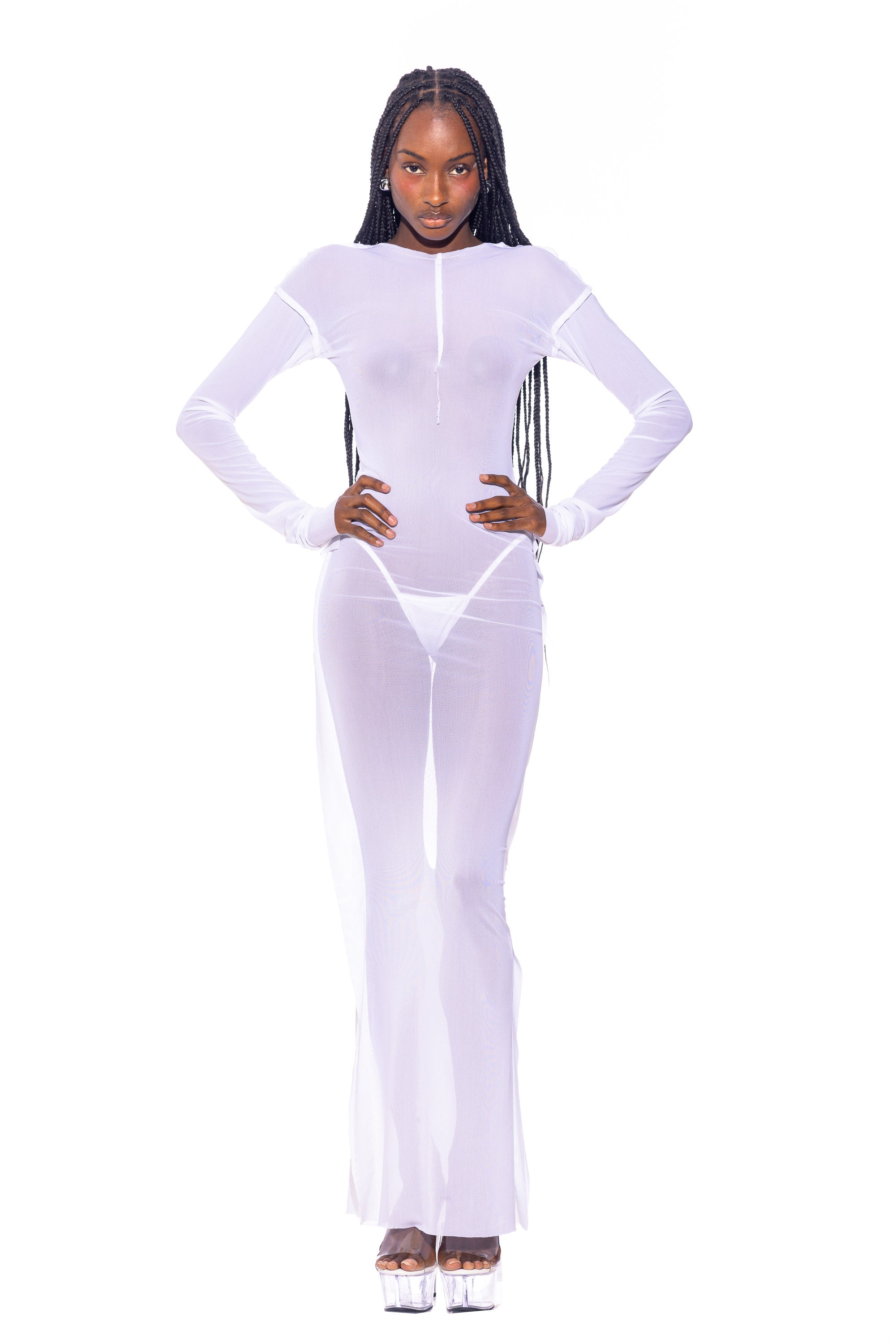 エムミーエメ Bicolor mesh long one piece Sami Miro Vintage- OPEN SEAM MAXI DRESS IN BLACK ECO MESH – SAMI