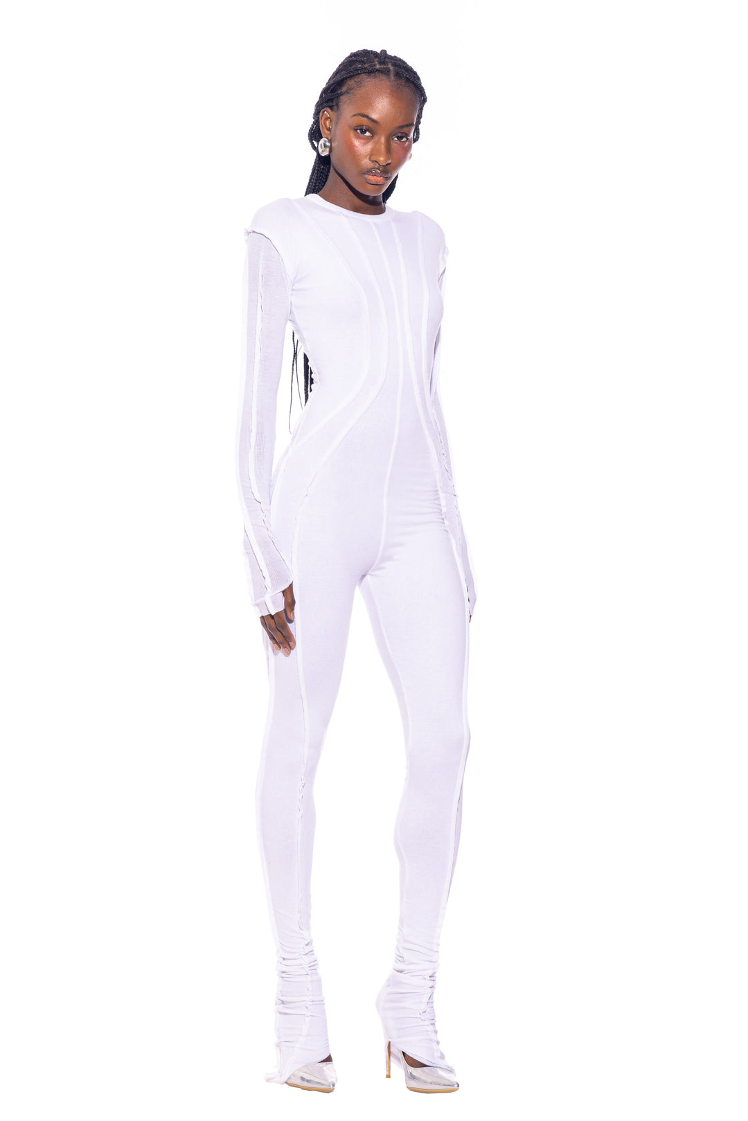 OPEN SEAM CATSUITS IN WHITE RIB