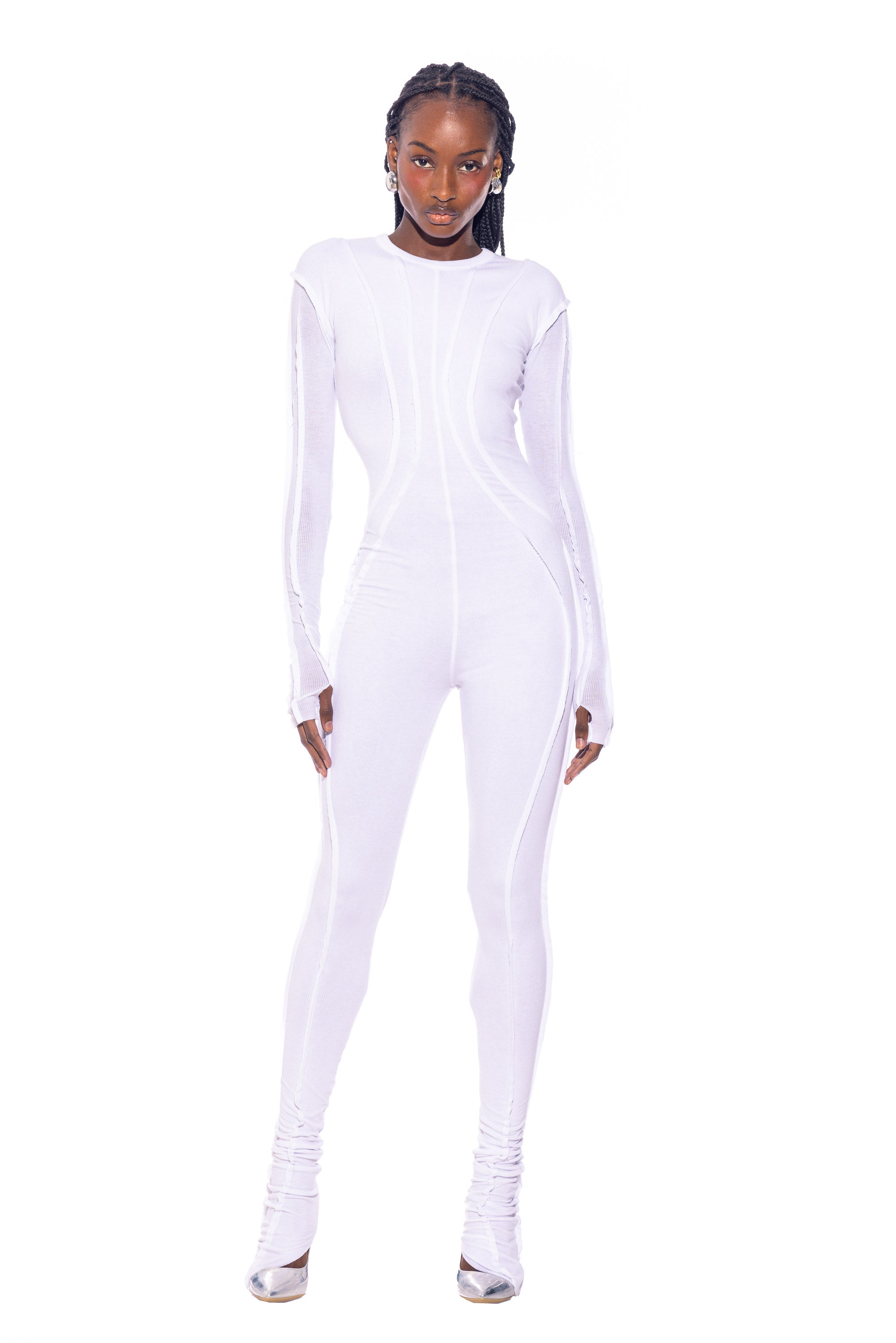 Sami Miro Vintage - OPEN SEAM CATSUIT IN WHITE RIB – SAMI MIRO VINTAGE