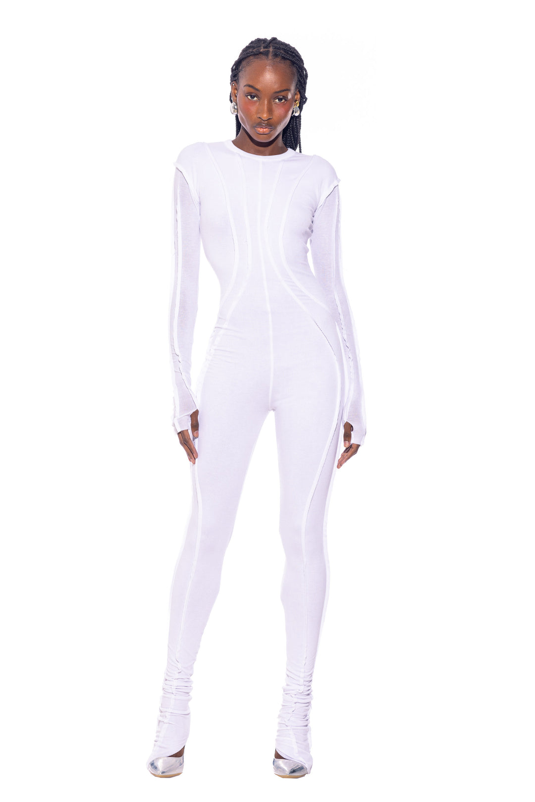 OPEN SEAM CATSUITS IN WHITE RIB