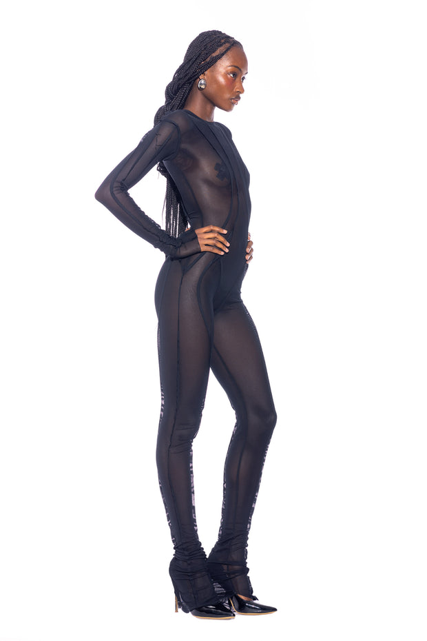 OPEN SEAM CATSUITS IN BLACK ECO MESH