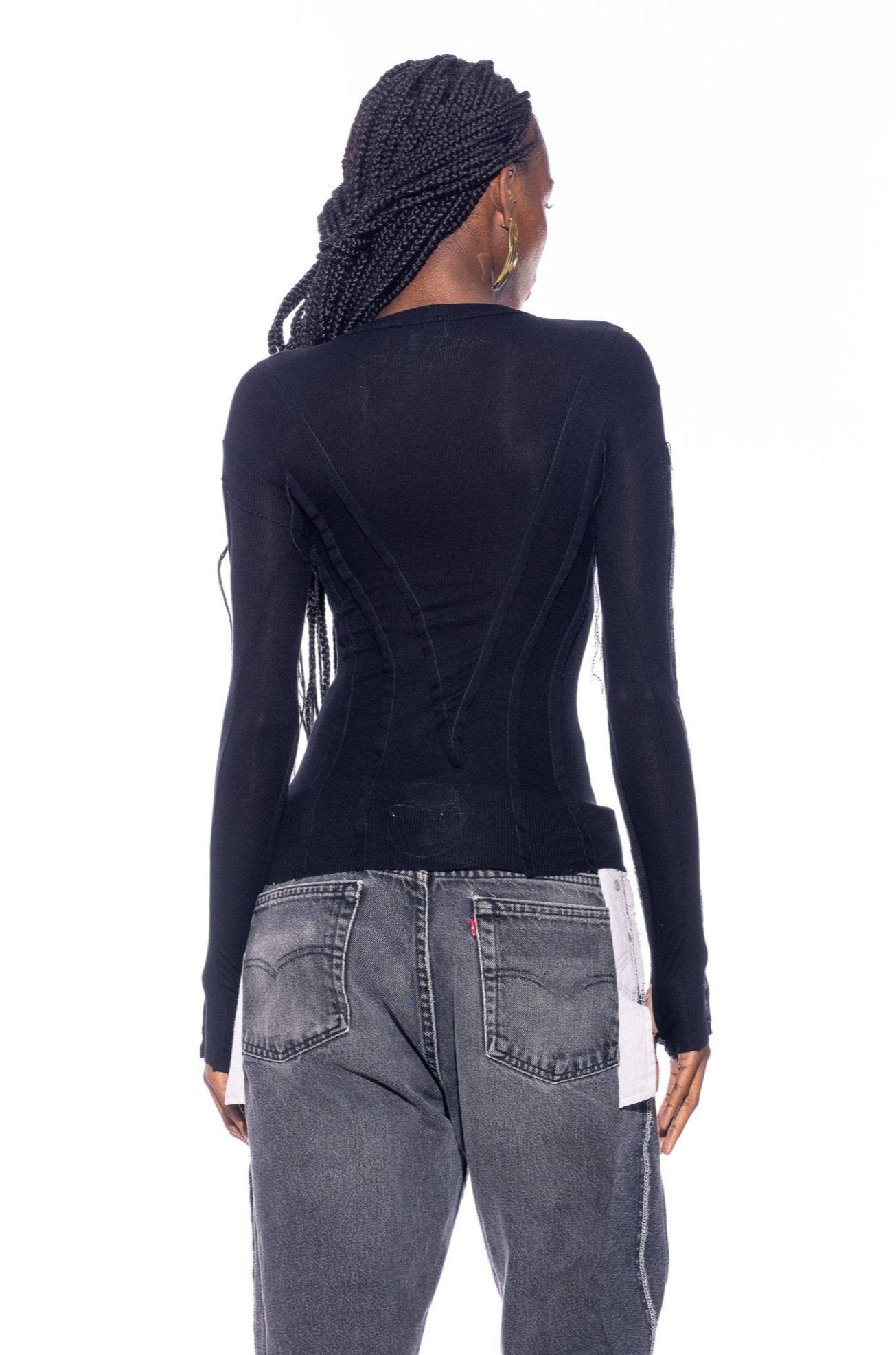 Sami Miro Vintage - OPEN SEAM LONG SLEEVE TEE IN BLACK RIB – SAMI