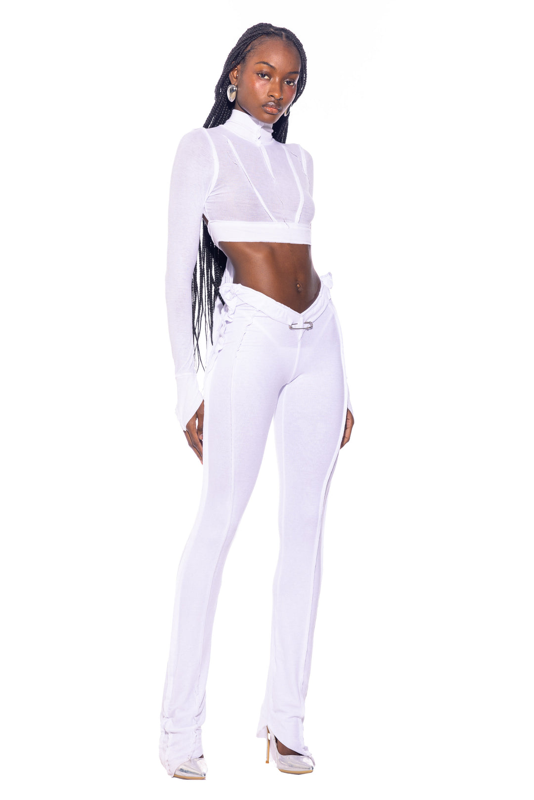 DOUBLE V OPEN SEAM PANTS IN WHITE RIB