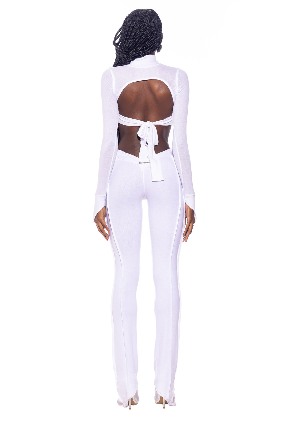 DOUBLE V OPEN SEAM PANTS IN WHITE RIB