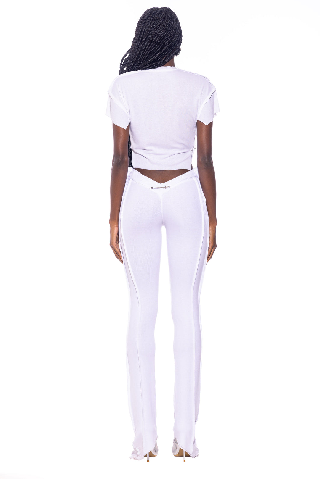 SAFETY PIN MINI TEE IN WHITE RIB