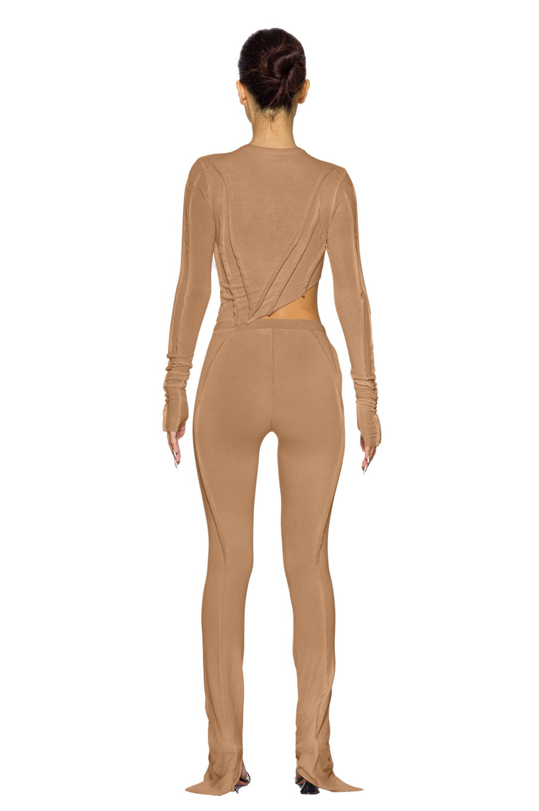 ASYMMETRIC LONG SLEEVE TEE IN CLAY RIB