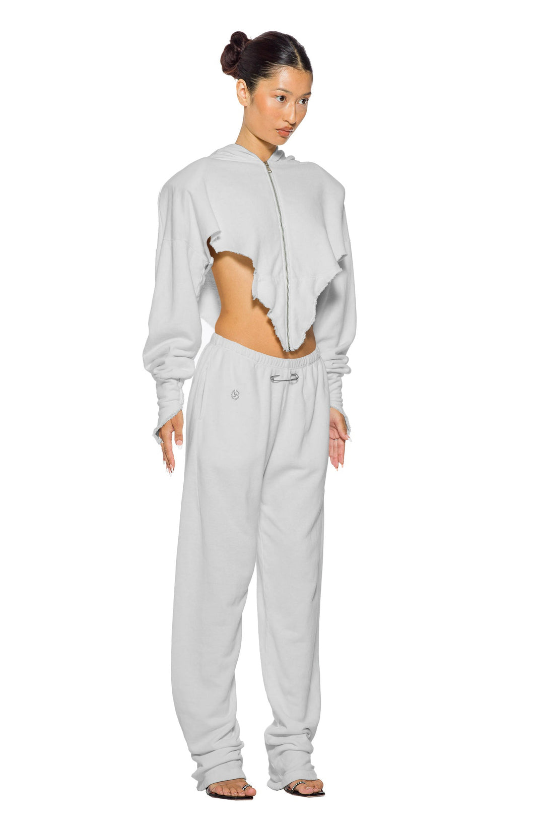 V CUT ZIP-UP HOODIE IN FOG TERRY