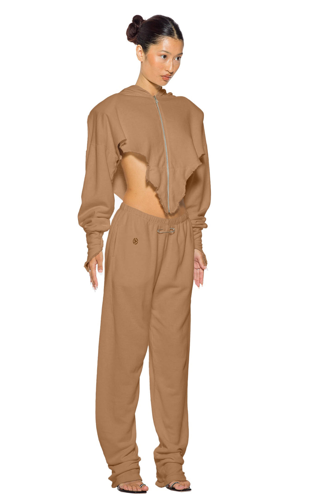 V CUT ZIP-UP HOODIE IN CLAY TERRY