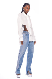 RAW ZIP-UP COLLARED SHIRT IN WHITE SHIRTING