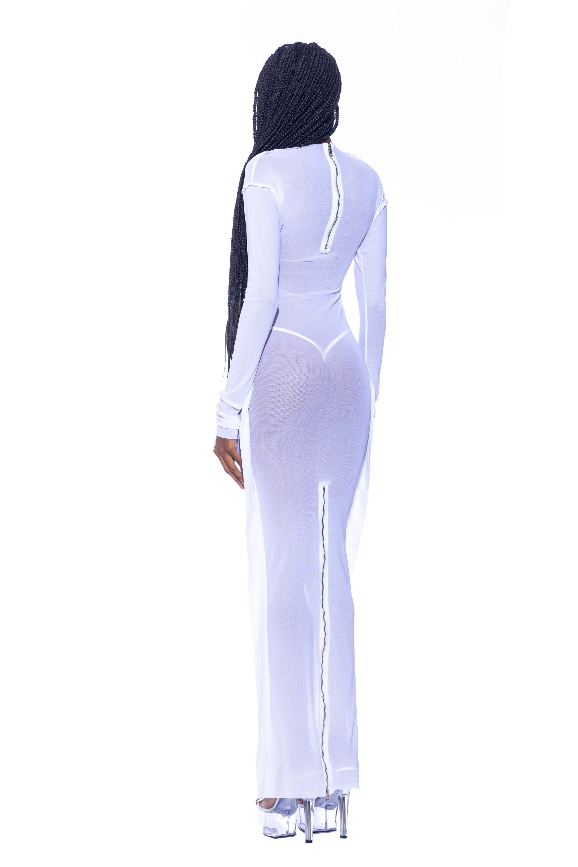 Sami Miro Vintage- OPEN SEAM MAXI DRESS IN BLACK ECO MESH – SAMI