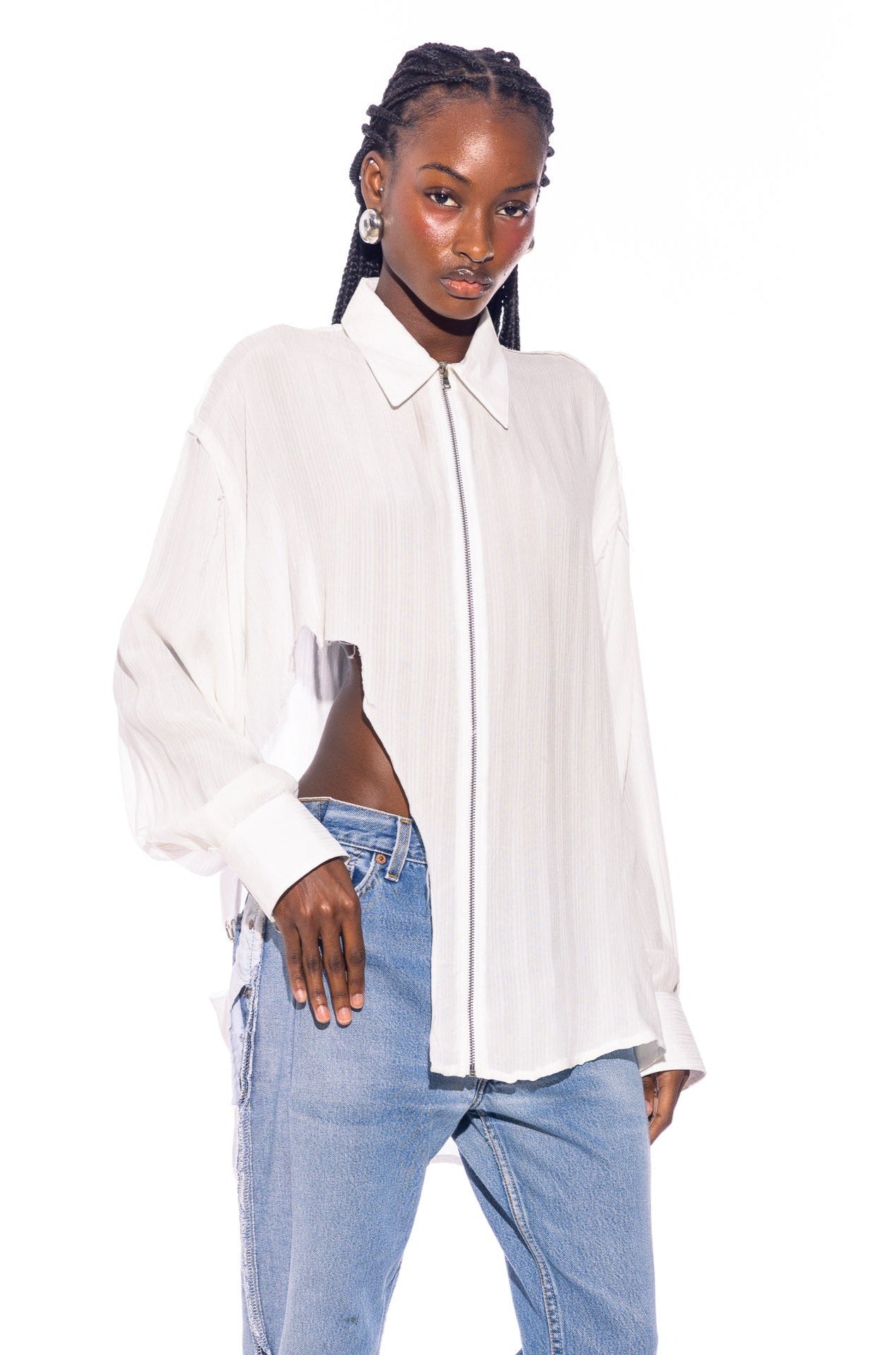 Zip up collared shirt sale