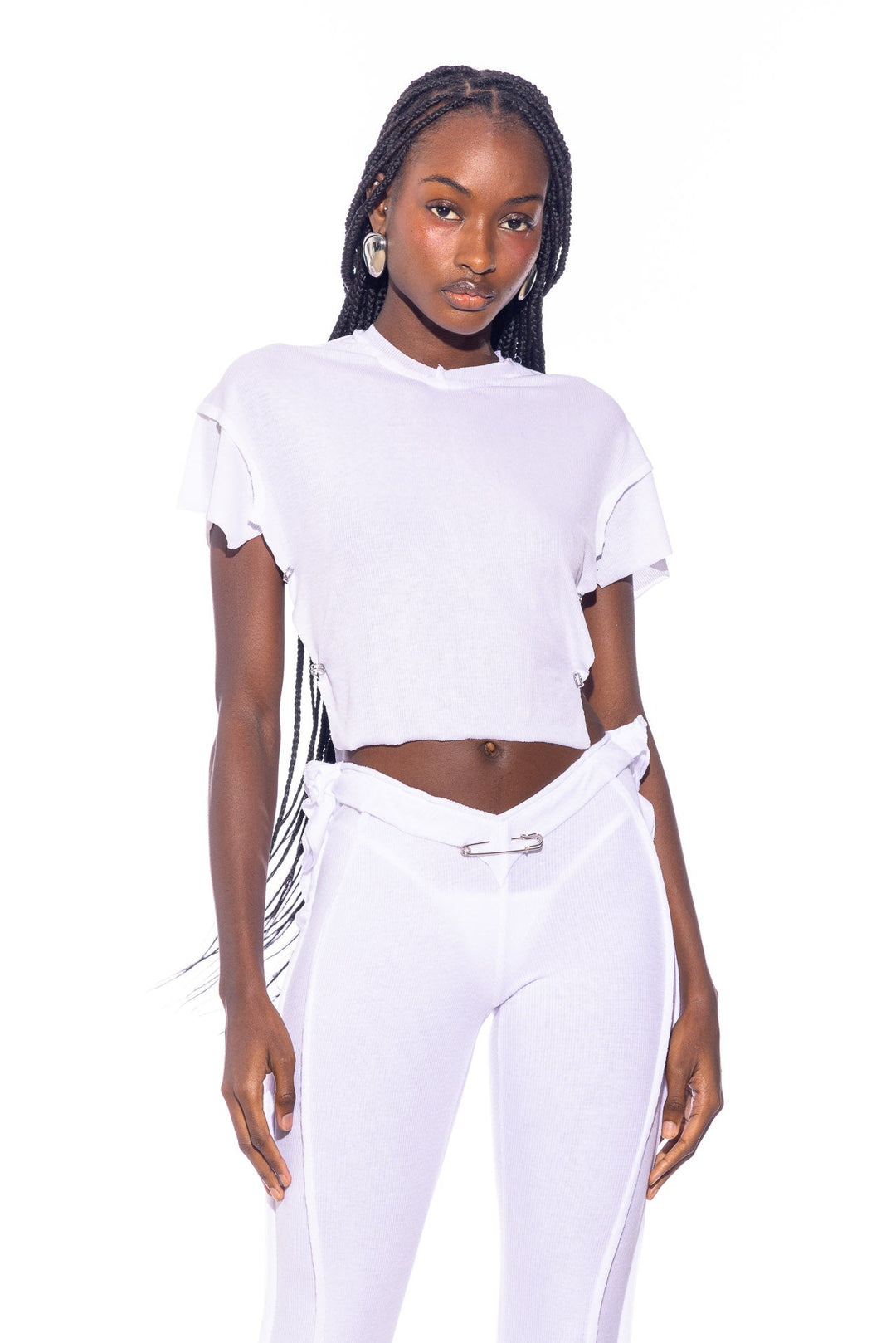 SAFETY PIN MINI TEE IN WHITE RIB