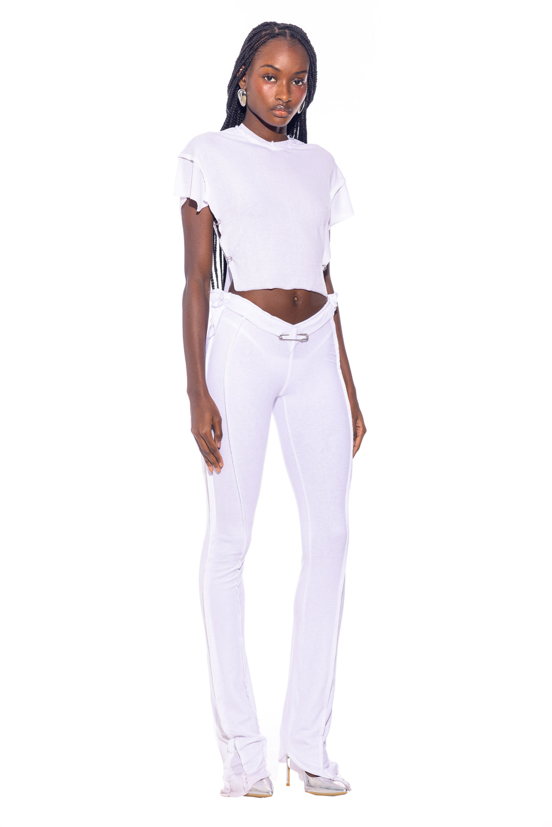 SAFETY PIN MINI TEE IN WHITE RIB