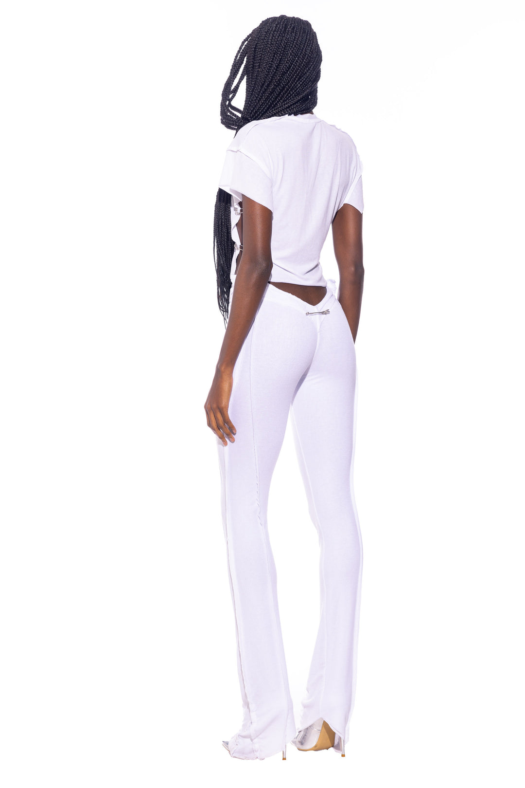 SAFETY PIN MINI TEE IN WHITE RIB