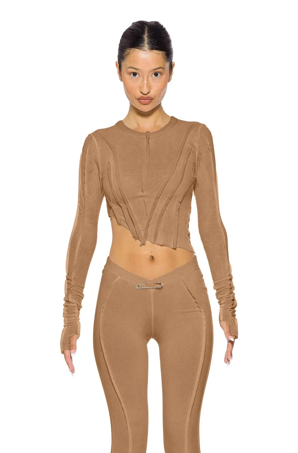 ASYMMETRIC LONG SLEEVE TEE IN CLAY RIB