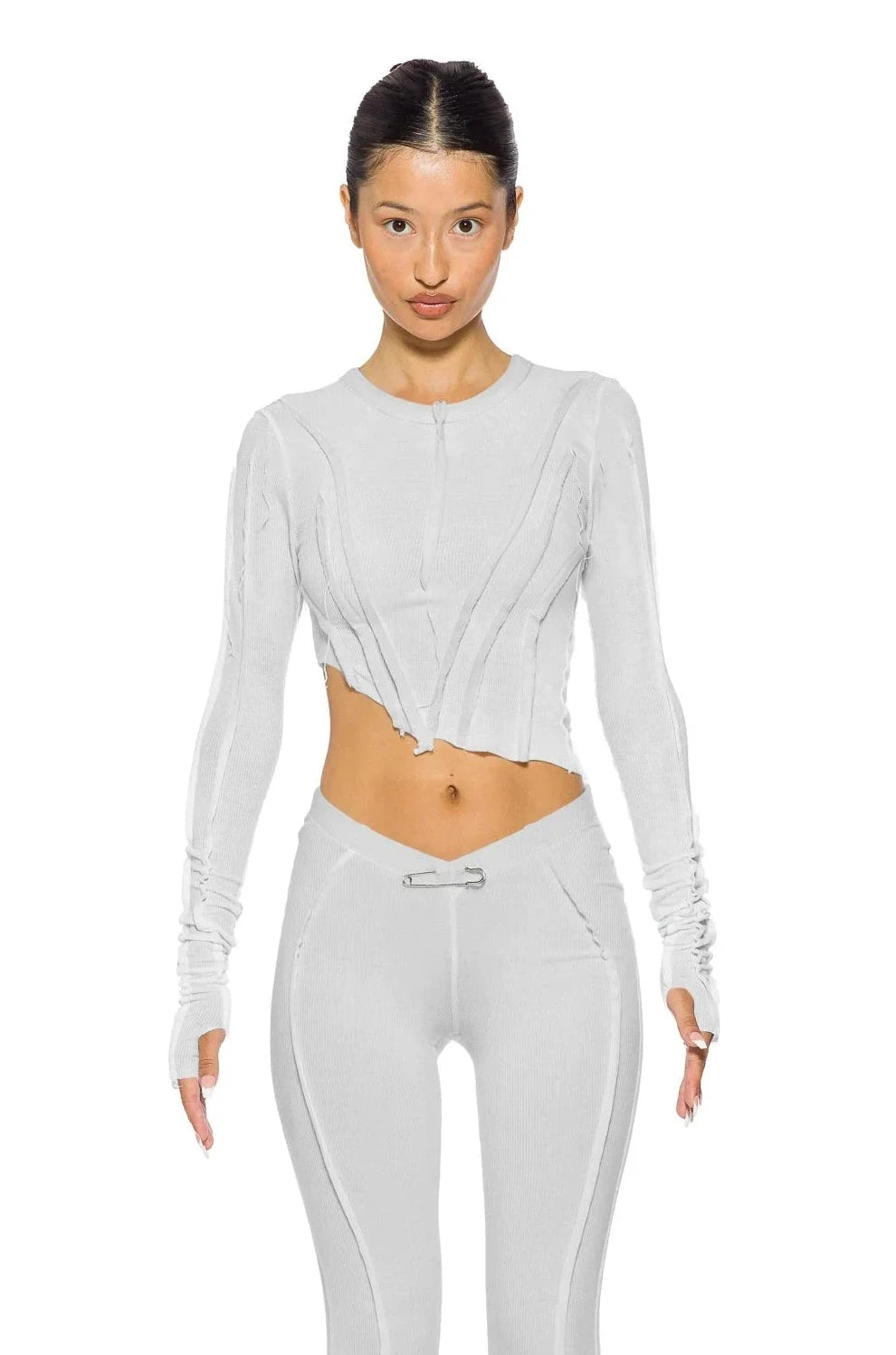 ASYMMETRIC LONG SLEEVE TEE IN FOG RIB