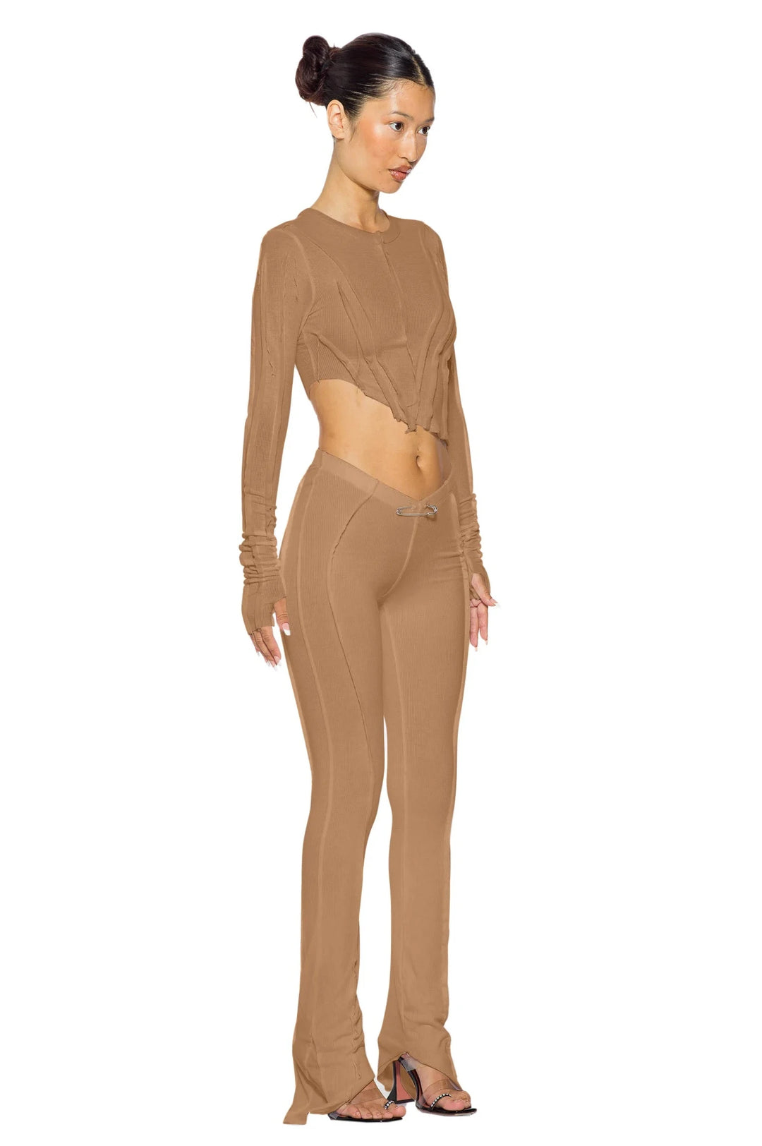 ASYMMETRIC LONG SLEEVE TEE IN CLAY RIB