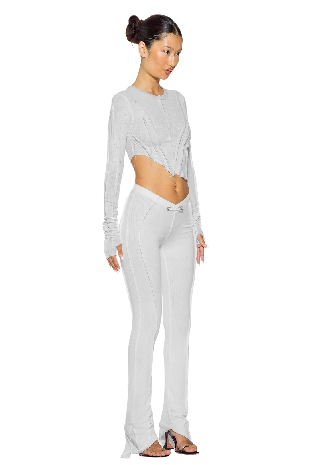 ASYMMETRIC LONG SLEEVE TEE IN FOG RIB