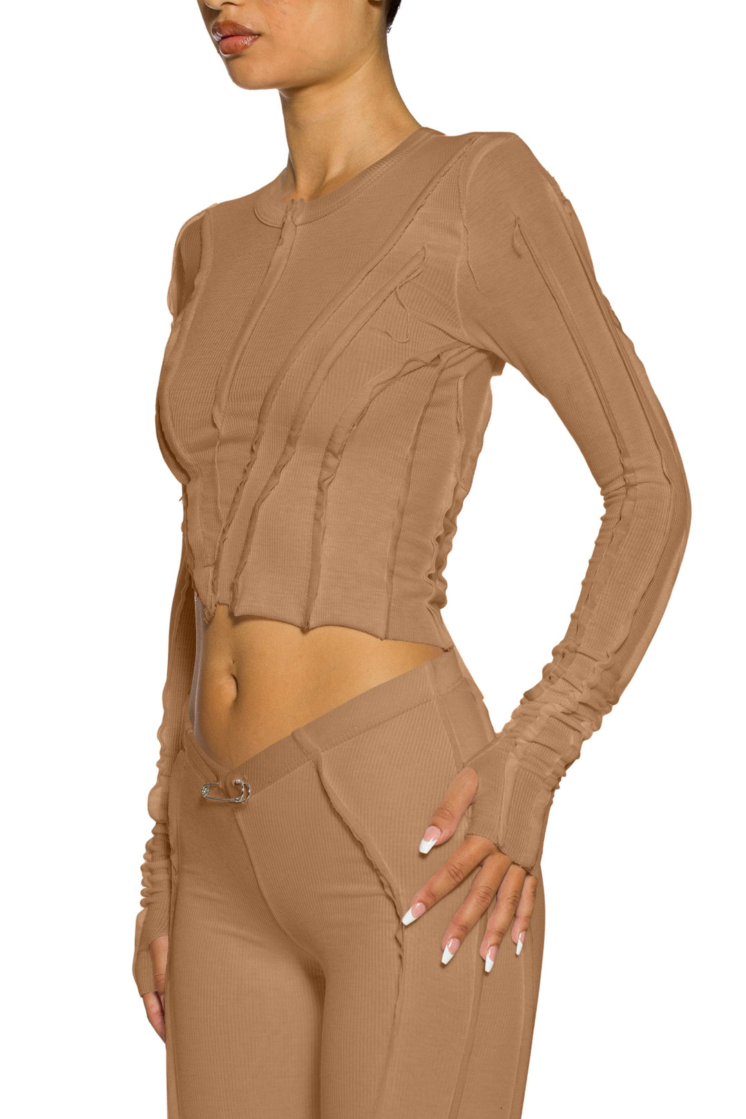 ASYMMETRIC LONG SLEEVE TEE IN CLAY RIB