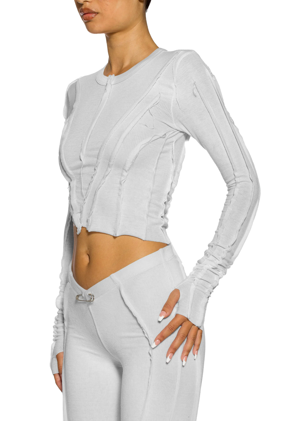 ASYMMETRIC LONG SLEEVE TEE IN FOG RIB