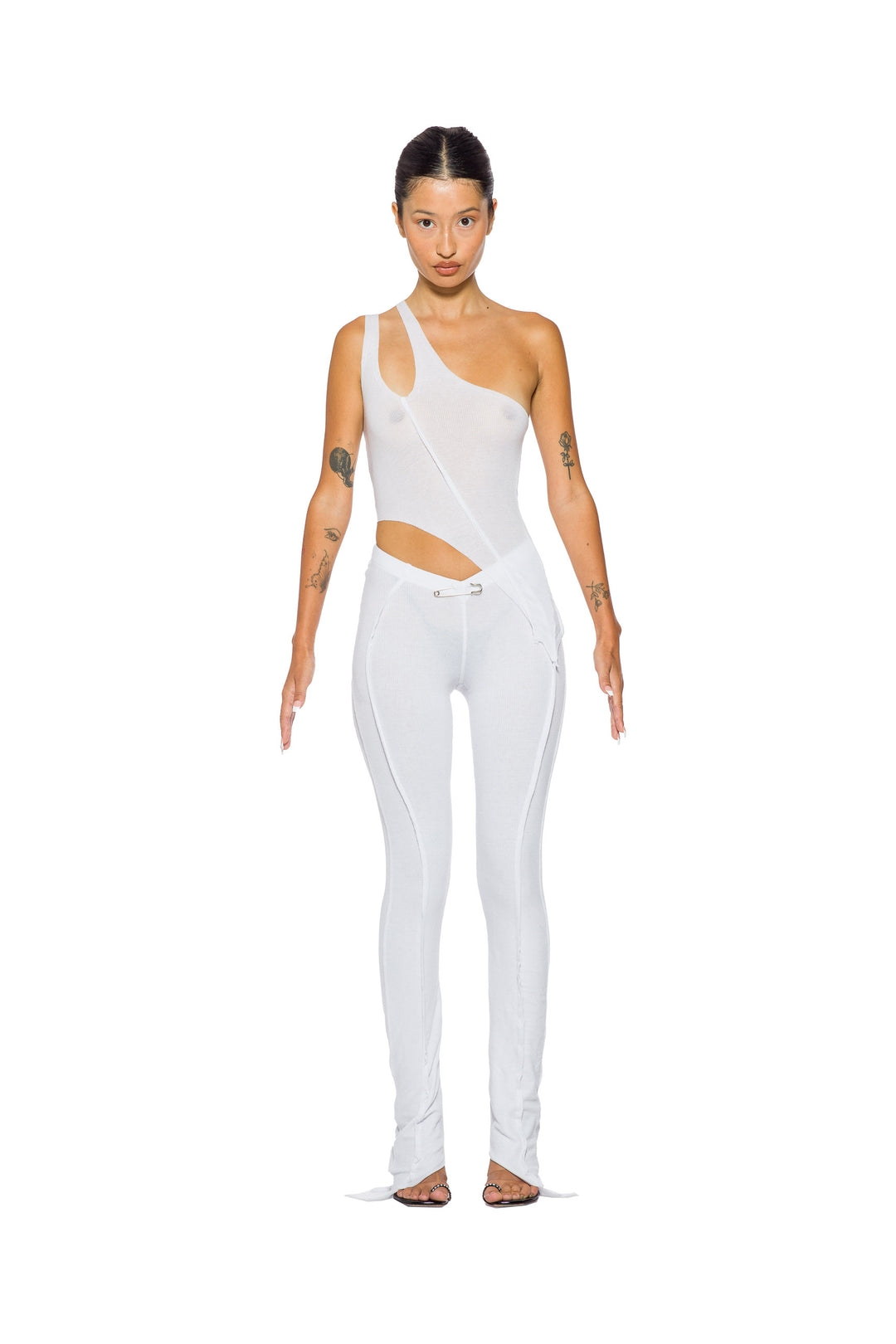 ASYMMETRIC ONE SHOULDER TANK IN WHITE RIB