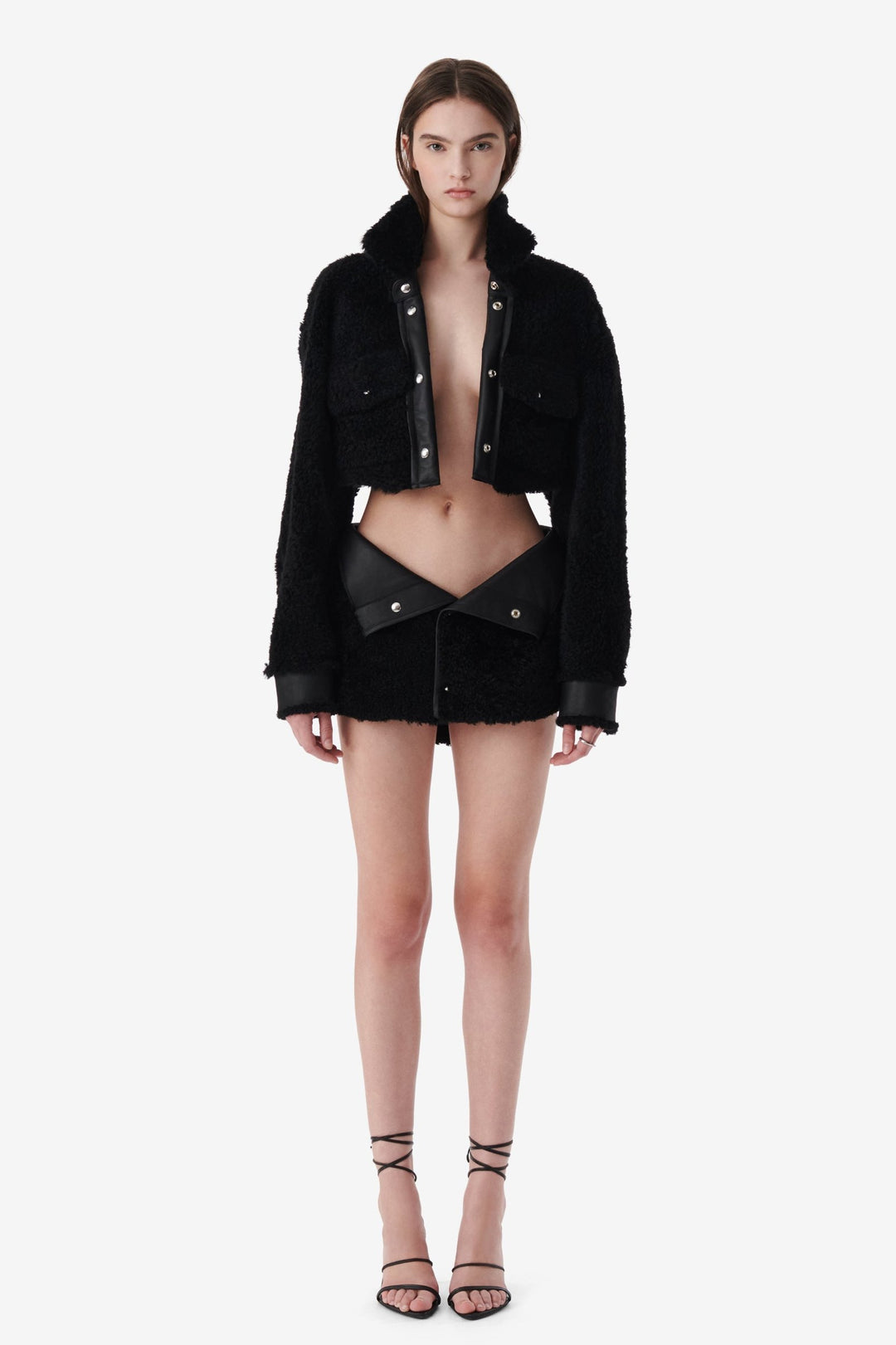 SMV X IRO BLACK SHEARLING LEATHER SKIRT