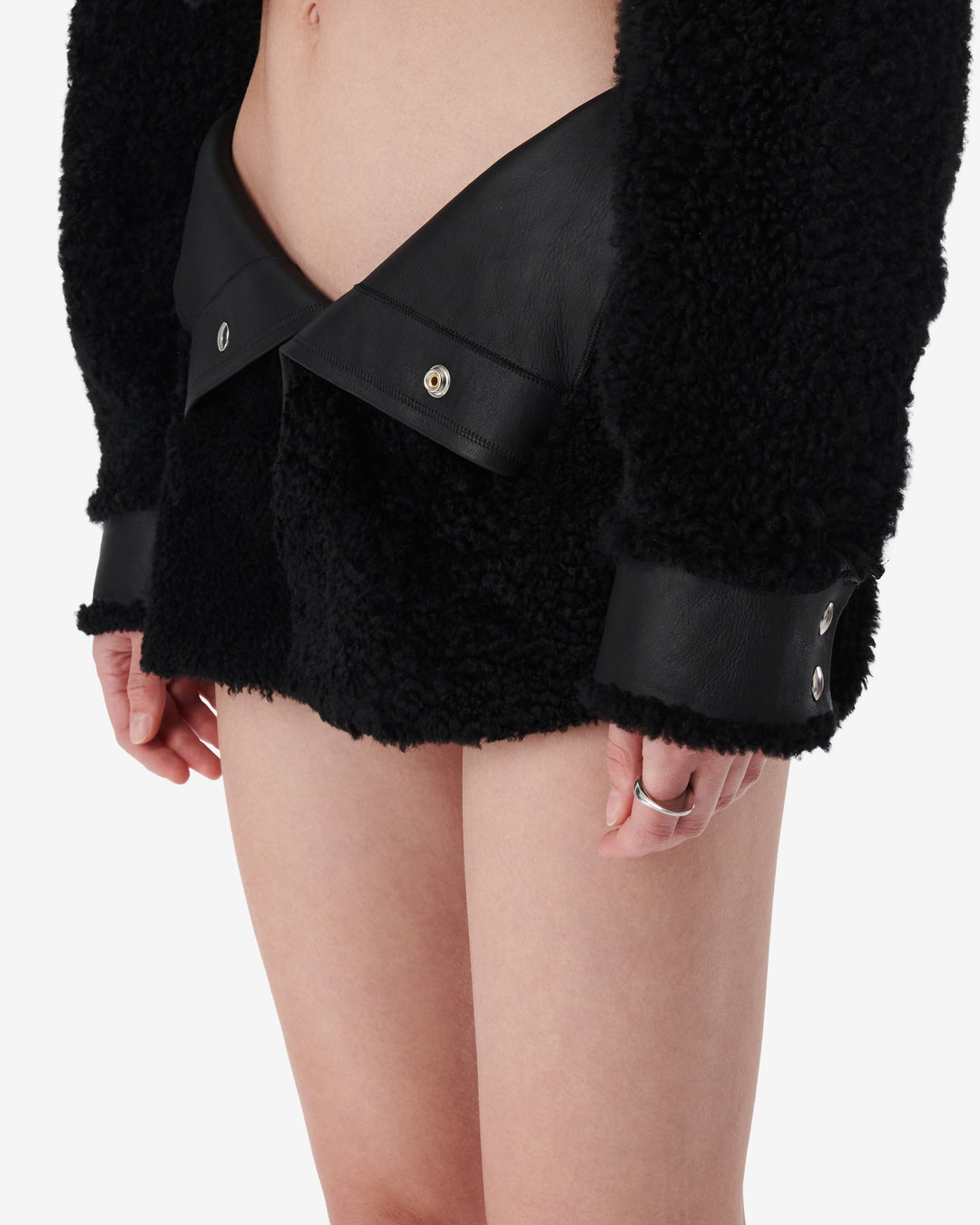 SMV X IRO BLACK SHEARLING LEATHER SKIRT