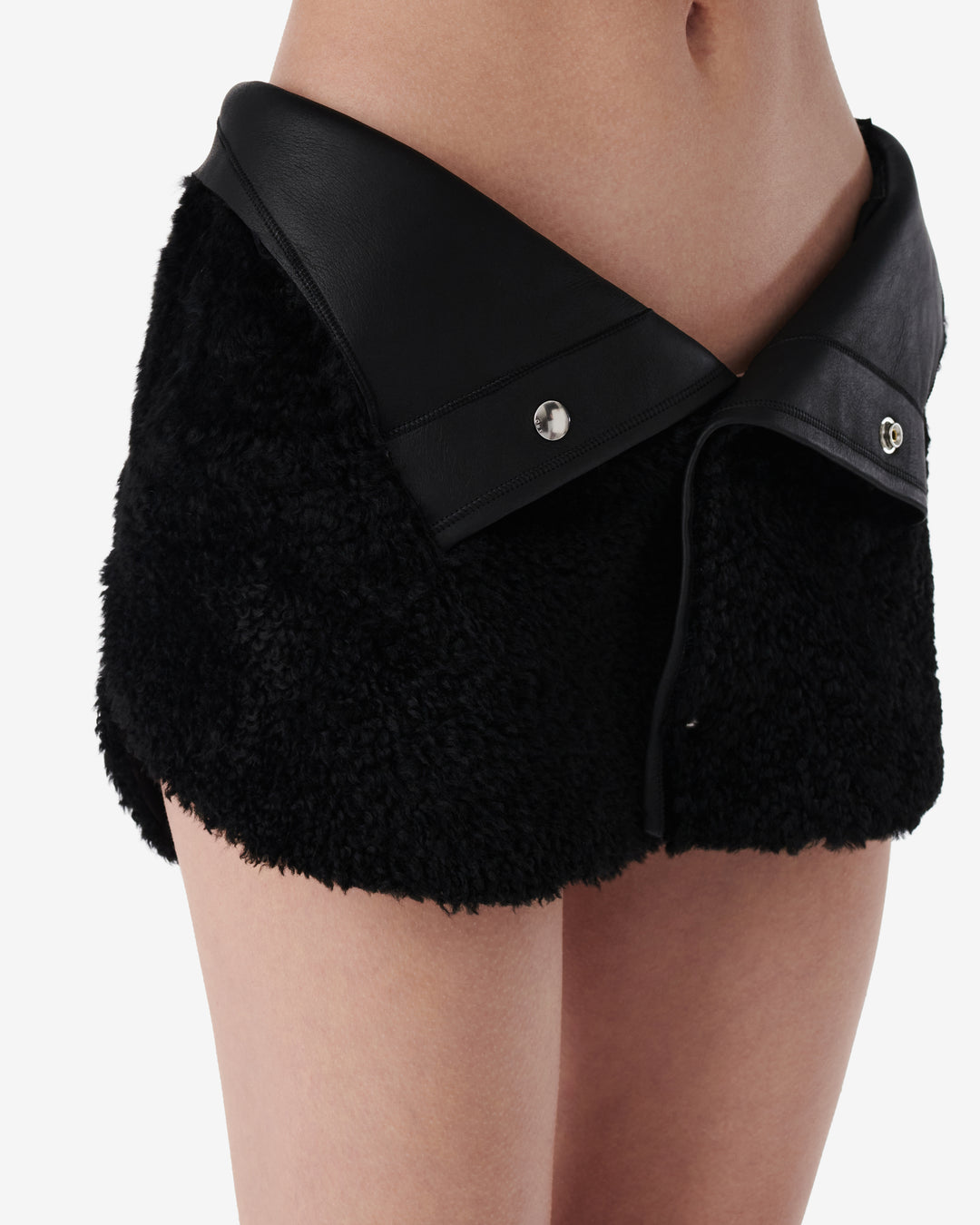 SMV X IRO BLACK SHEARLING LEATHER SKIRT