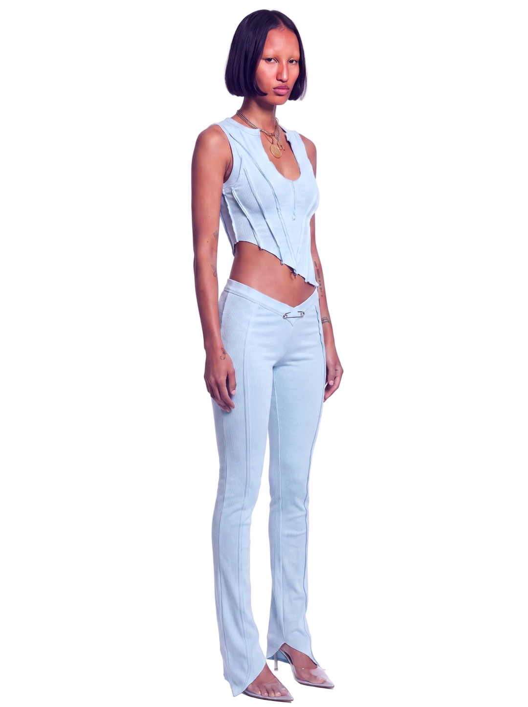 ASYMMETRIC TEYANA TANK IN PALE BLUE ECO RIB