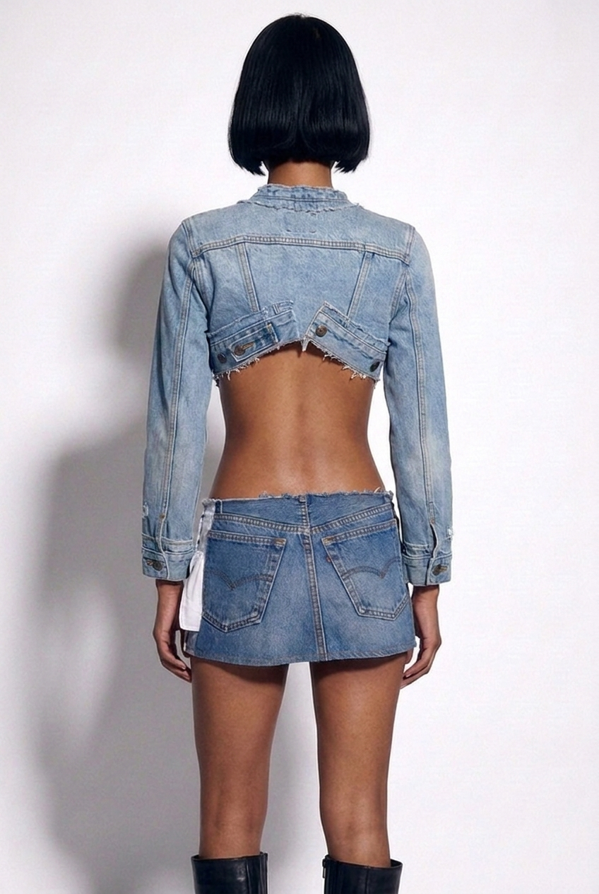 PORTERHOUSE RAW WAIST MINI SKIRT IN VINTAGE BLUE