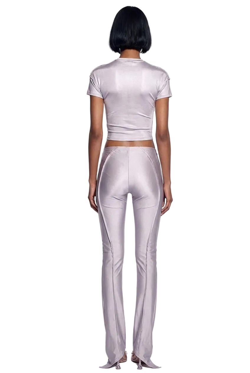 ASYMMETRIC PANTS IN SILVER STRETCH